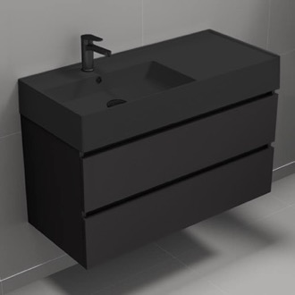 Bathroom Vanity Wall Mounted Black Bathroom Vanity, Modern, 40